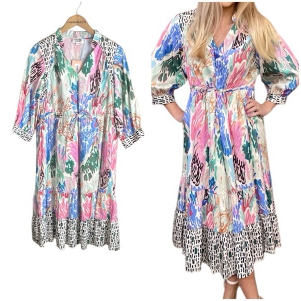 CROSBY by Mollie Burch Colorful Abstract Midi Dress